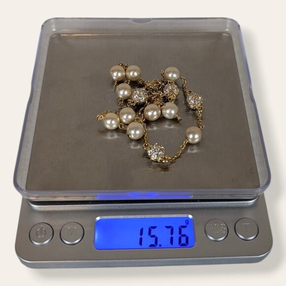 V. 90s Nolan Miller Faux Pearl & Rhinestone Necklace - Picture 6 of 6